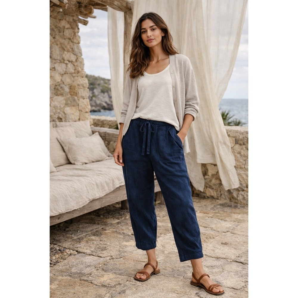 WRAP LONDON Women's Navy TENCEL Drawstring Waist Cropped Pants- Size 16